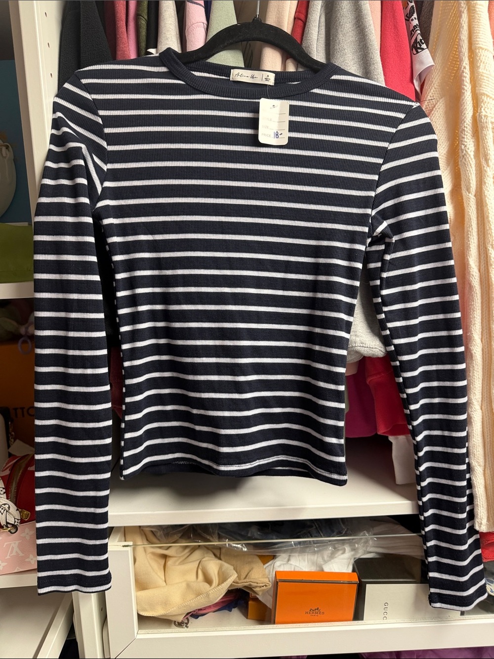Active USA Navy & White Striped Long-Sleeve Crewneck Top